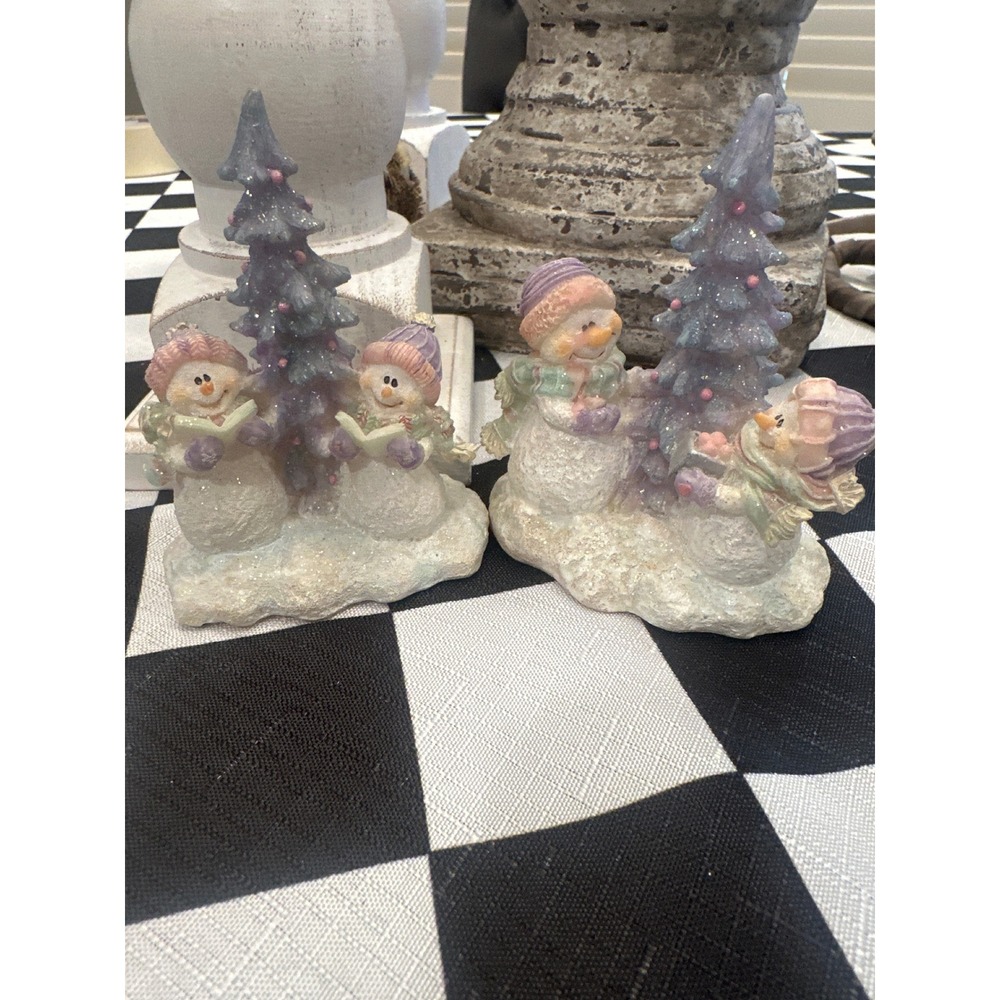 Home Interiors Snowman Figurines Set of 2 Pastel Christmas Decor holidAu